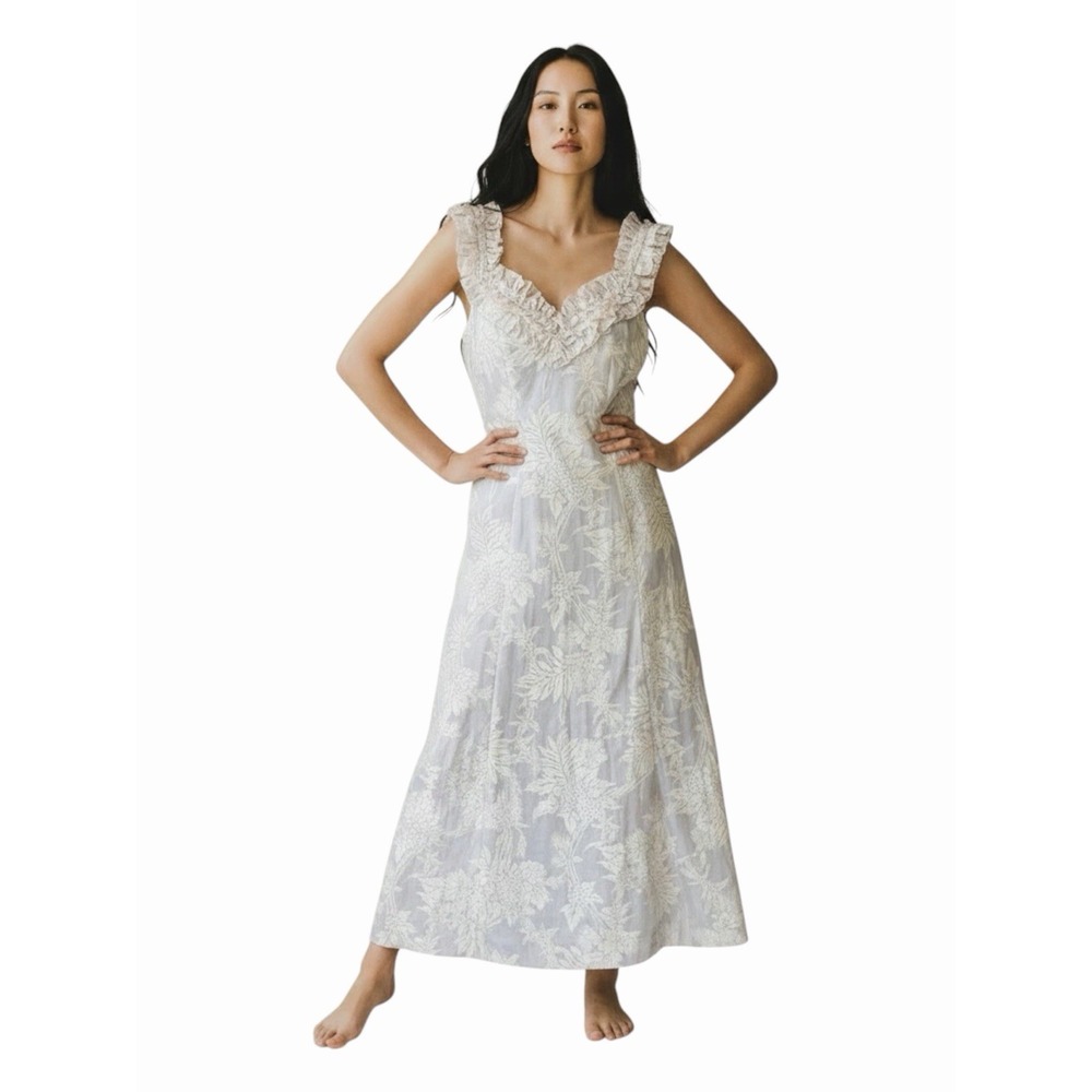 Princess KAIULANI Bridal White trumpet Ruffle MAXI DRESS gown Bustle Back
